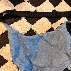BAGGU Denim Blue Shoulder Bag with Black Strap